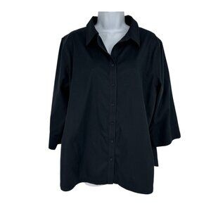 Chicos Black Button Up Shirt With 3/4 Sleeves Non-Iron Women's Size 3 US XL